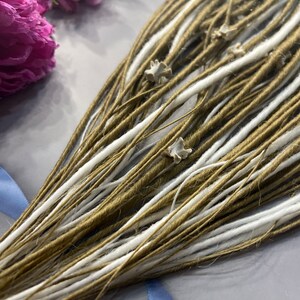 Thin Twisted Synthetic Dreads: White & Dark Blond with Bone Beads