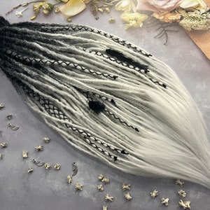 Ombre Black and White Synthetic Dreads: Boho Hair Extensions
