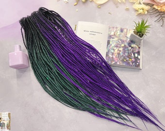 Synthetic Dreadlock Extensions: Thin Ombre Colors - Black, Green, Purple