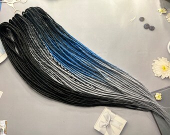 Black Ombre Synthetic Dreadlocks - Thin Style with Braided Ends and Beads