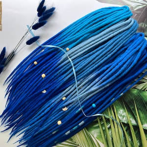 Ombre Blue Wool Dreads: Soft Merino Dreadlock Extensions