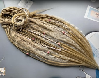Curly Dreadlock Extensions: Ash Blonde Boho Style - DE or SE, 22in