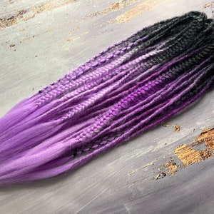 Ombre Synthetic Dreads: Black to Purple Braided Hair Extensions