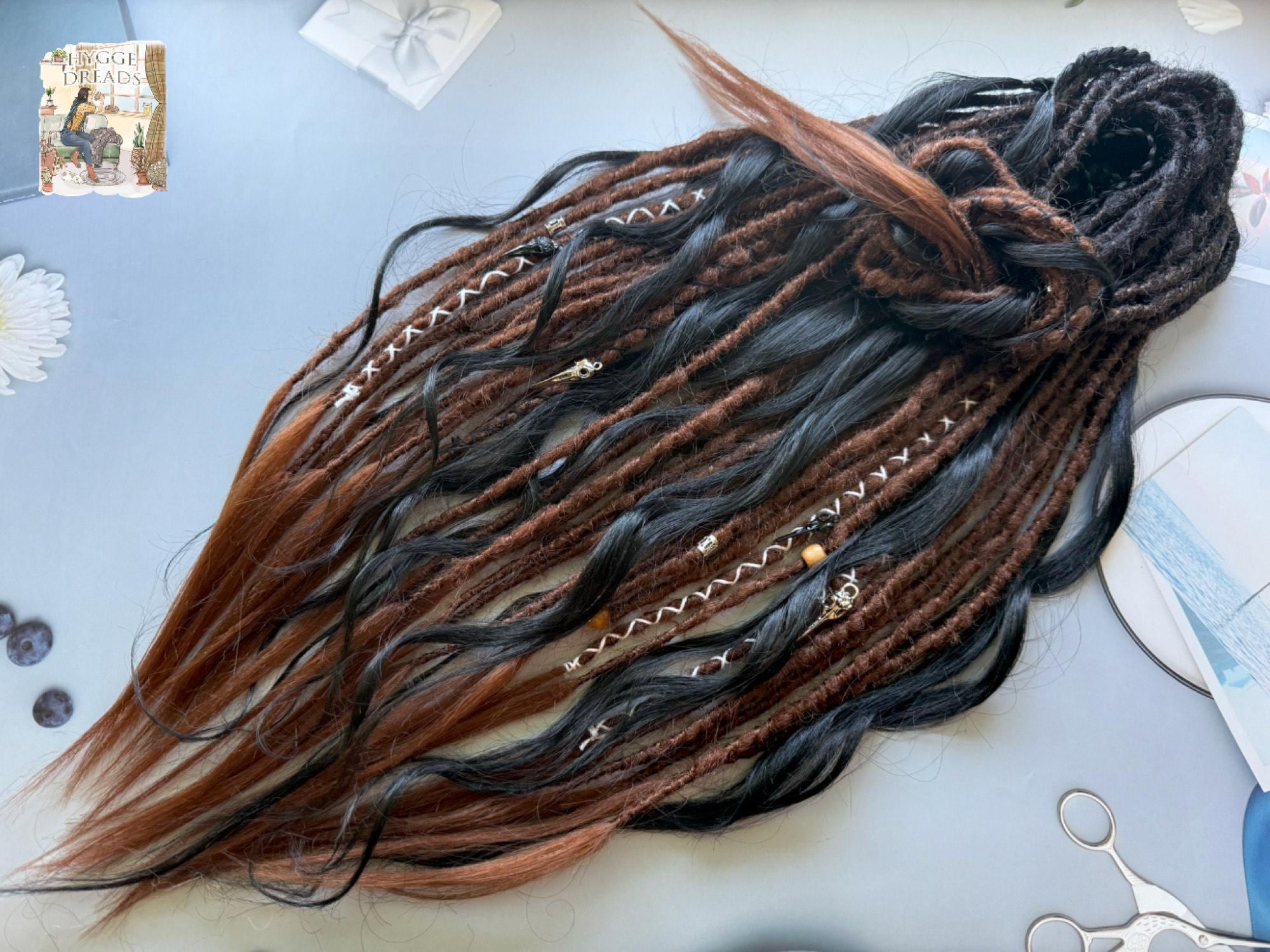Boho Black  Dreadlock ponytail extension Gold & Wood Accents Hippie Dreads Ponytail - Etsy main image 3