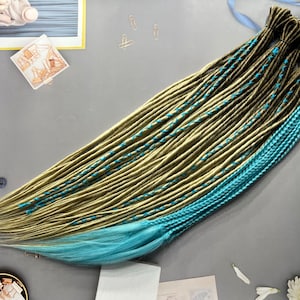 Ombre Brown to Blonde Dreadlock Extensions with Blue Braids