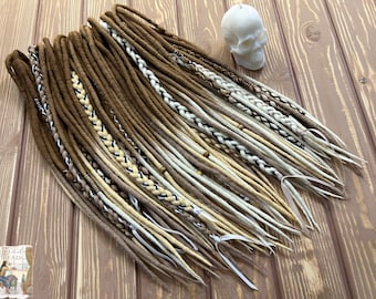 Wool Dreadlocks: Ombre Brown to Blonde - Handmade with Beads