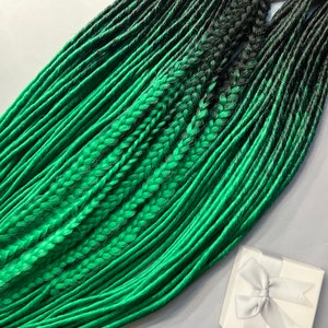 Full set ombre DE dreads braids ombre black and green hair accessories extensions thin double ended dreadlocks image 3