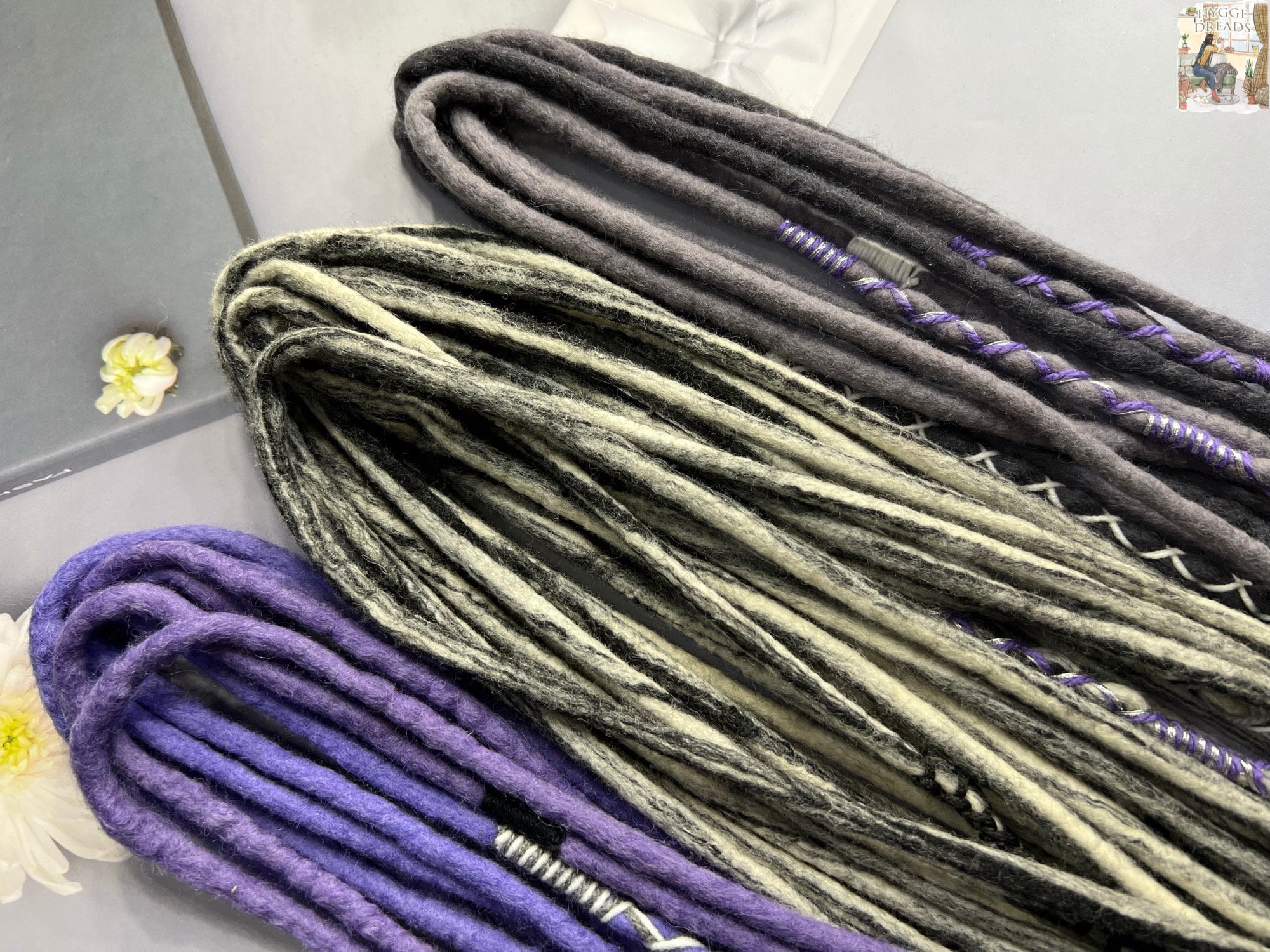 Silver Violet Wool Dreadlocks: Soft Felted Merino Hair 