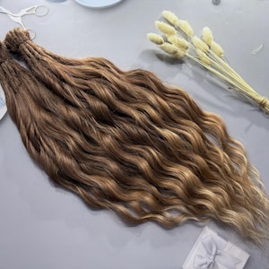 Ombre Wavy Dreadlocks Hair Extensions: Brown Blond Synthetic Braids