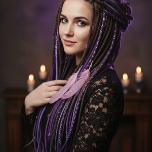 Boho Merino Wool Dreadlocks Brown Purple Blend (Lightweight, Soft Texture) image 14