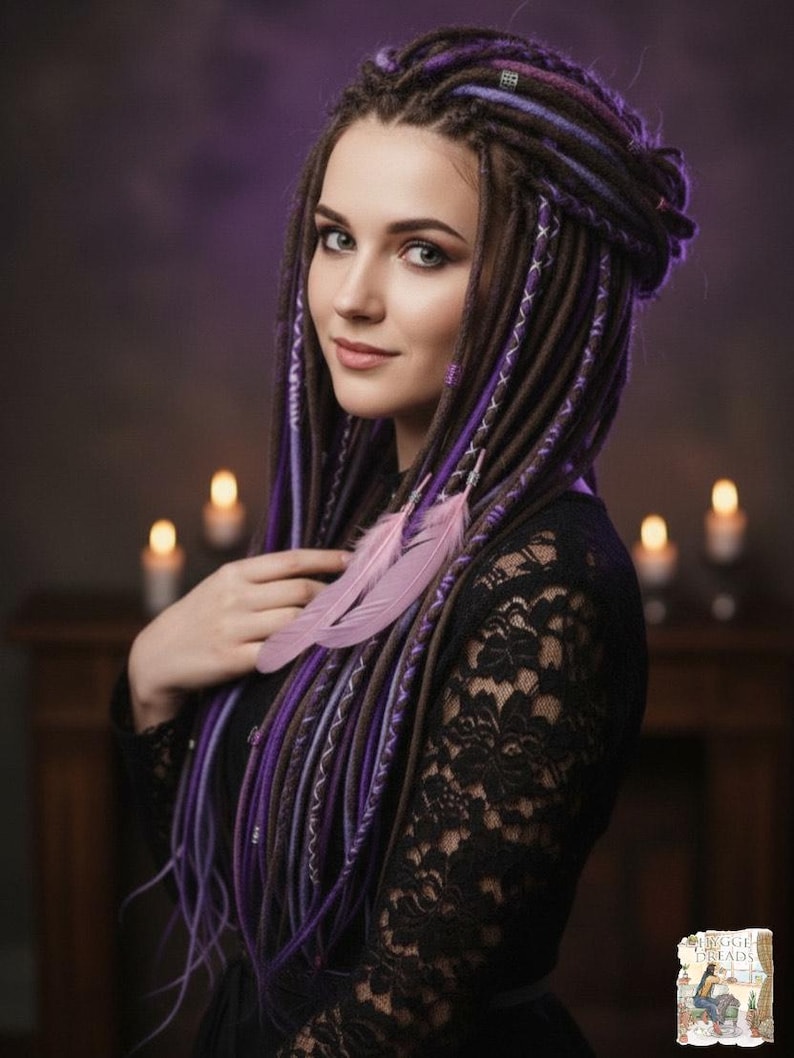Boho Merino Wool Dreadlocks Brown Purple Blend (Lightweight, Soft Texture) image 14