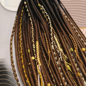 Ombre Brown Wool Dreads: Braided Hair Extensions with Beads
