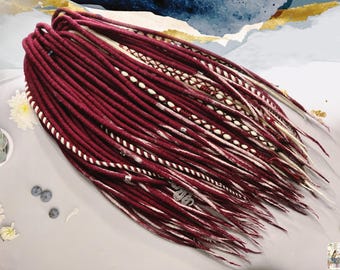 Extensiones de cabello con rastas y trenzas de lana color blanco vainilla rubio burdeos burdeos vino tinto cuentas de serpiente como regalo