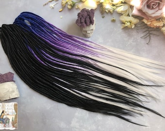 Full set ombre DE dreads natural dreadlocks solid black ombre inky blue dark blue purple white dreads with loose ends