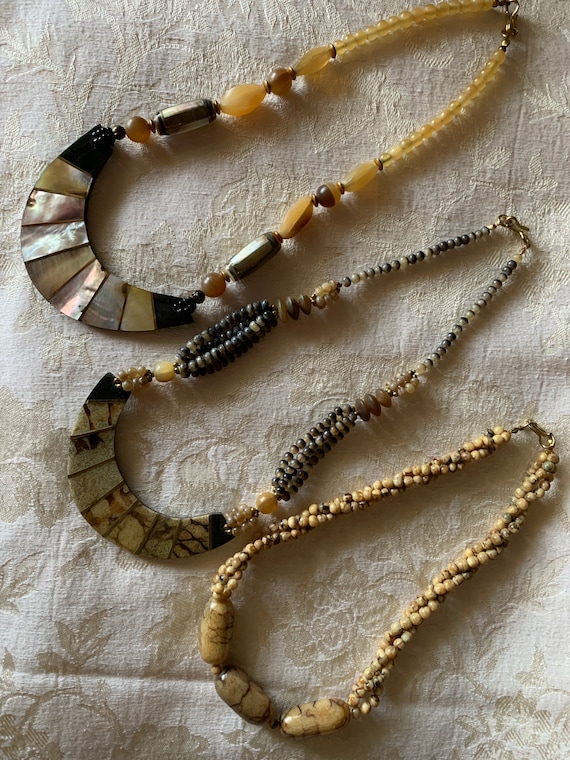 Vintage chunky mixed beads necklaces - lot of thre