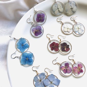 Real Hydrangea flower earrings under resin