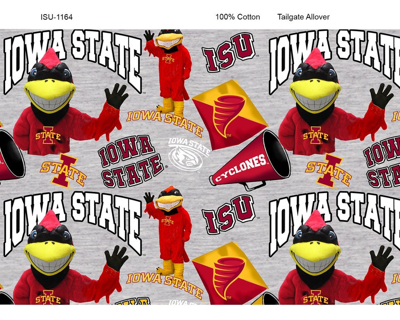 Sold by the Yard Iowa State University Cotton Fabric-Iowa State Cyclones Mascot Heather 100/% Cotton Quilting Fabric-SYKEL ISU1164