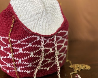 Patrón de crochet: bolso con cordón, bolso de hombro, bolso de mano, bolso de mano, descarga instantánea de anuncios en PDF gratuito con fotos de Knotty.Yarn