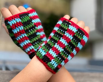 Crochet Wrist Warmer Pattern: Color Burst Fingerless Gloves (PDF Download)