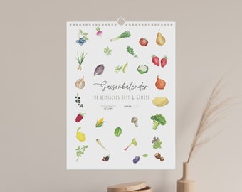 Dein Saisonkalender für heimisches Obst und Gemüse | klimaneutral gedruckt | A3 | wiederverwendbar | Aquarell | minimalistisch | nachhaltig