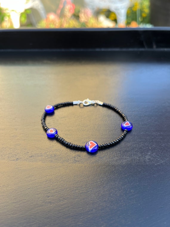 青いハート型ビーズブレスレット ブルーハートビーズブレスレット - Etsy 日本