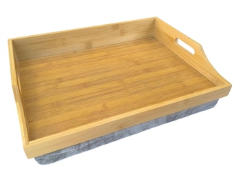 100% Bamboo Lap Tray with Cushion: Dinner / Breakfast Tray, Stable Table, Serving Tray Laptray, Gift, Design # Natural Bamboo