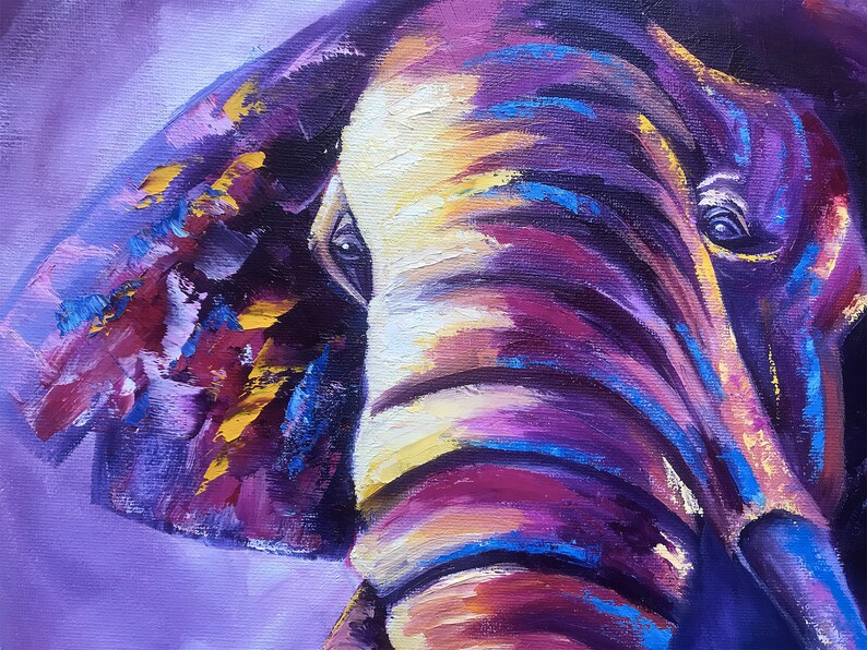 Elephant Painting Original Art Animals Wall Art Oil on Canvas Size 12 By 12 By KateLeftHandedArt