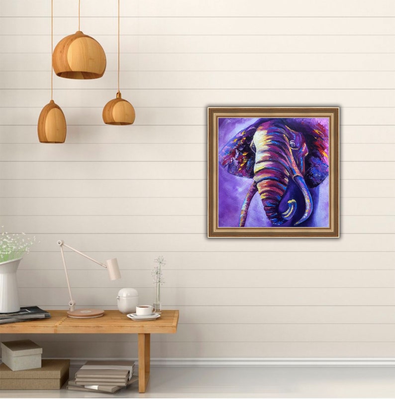 Elephant Painting Original Art Animals Wall Art Oil on Canvas Size 12 By 12 By KateLeftHandedArt