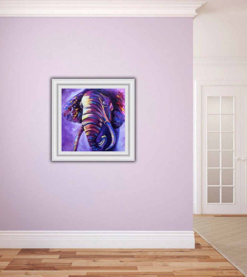 Elephant Painting Original Art Animals Wall Art Oil on Canvas Size 12 By 12 By KateLeftHandedArt