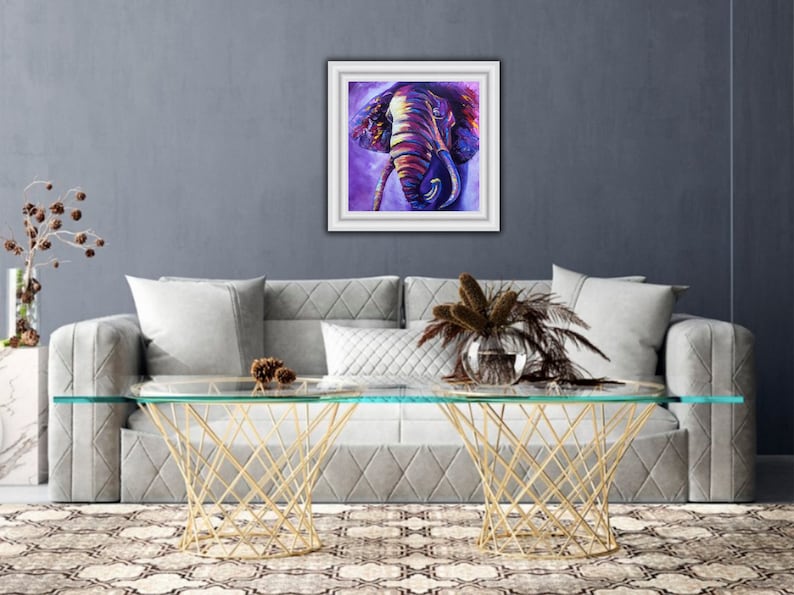 Elephant Painting Original Art Animals Wall Art Oil on Canvas Size 12 By 12 By KateLeftHandedArt