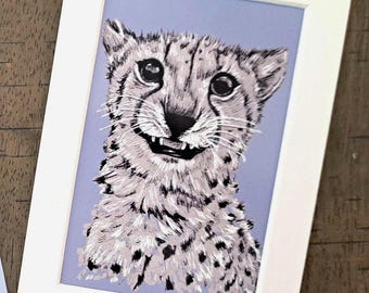 Cheesy Cheetah Ink Sketch Art Print Adorable Animals (series 1)