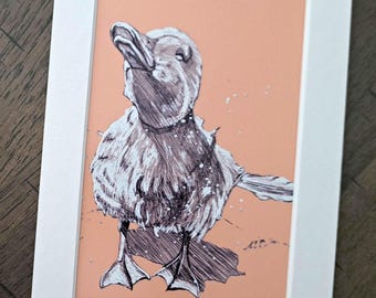 Ducky Dance Ink Sketch Art Print Adorable Animals (series 1)
