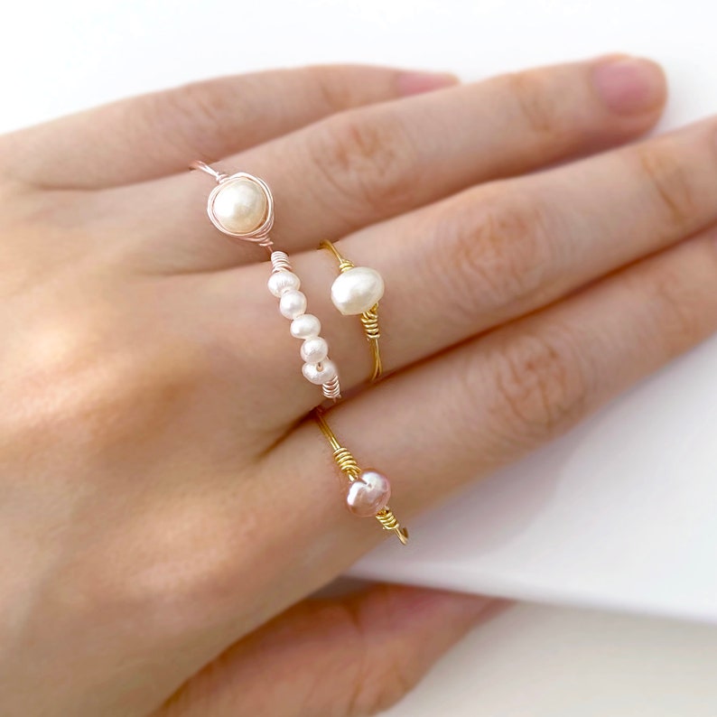 Fresh Water Pearl Ring, Baroque pearl, Wire Wrapped Ring, Handmade Wire Jewelry, Stone Rings, Dainty Ring Jewelry, Gemstone Ring, Boho Ring 