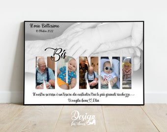 Cornice Poster Collage nel testo Bis Nonni, Idea Regalo Compleanno Natale Festa dei Nonni, Fotografia, Quadretto Home Decor, Personalizzato