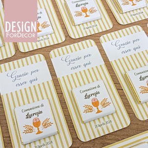 Personalized RECTANGULAR placeholder with chocolate / Baptism Communion Confirmation Birthday Graduation /