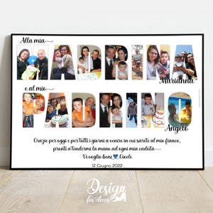 Cornice Poster Collage nel Testo Madrina Padrino, Idea Regalo Battesimo Comunione Cresima, Fotografia, Quadretto Home Decor Personalizzato immagine 1