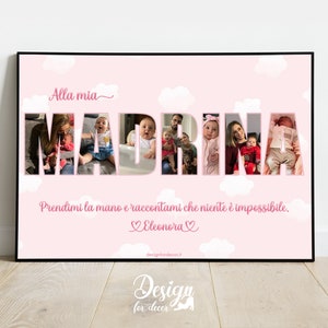 Cornice Poster Collage nel Testo Madrina Padrino, Idea Regalo Battesimo Comunione Cresima, Fotografia, Quadretto Home Decor Personalizzato immagine 3