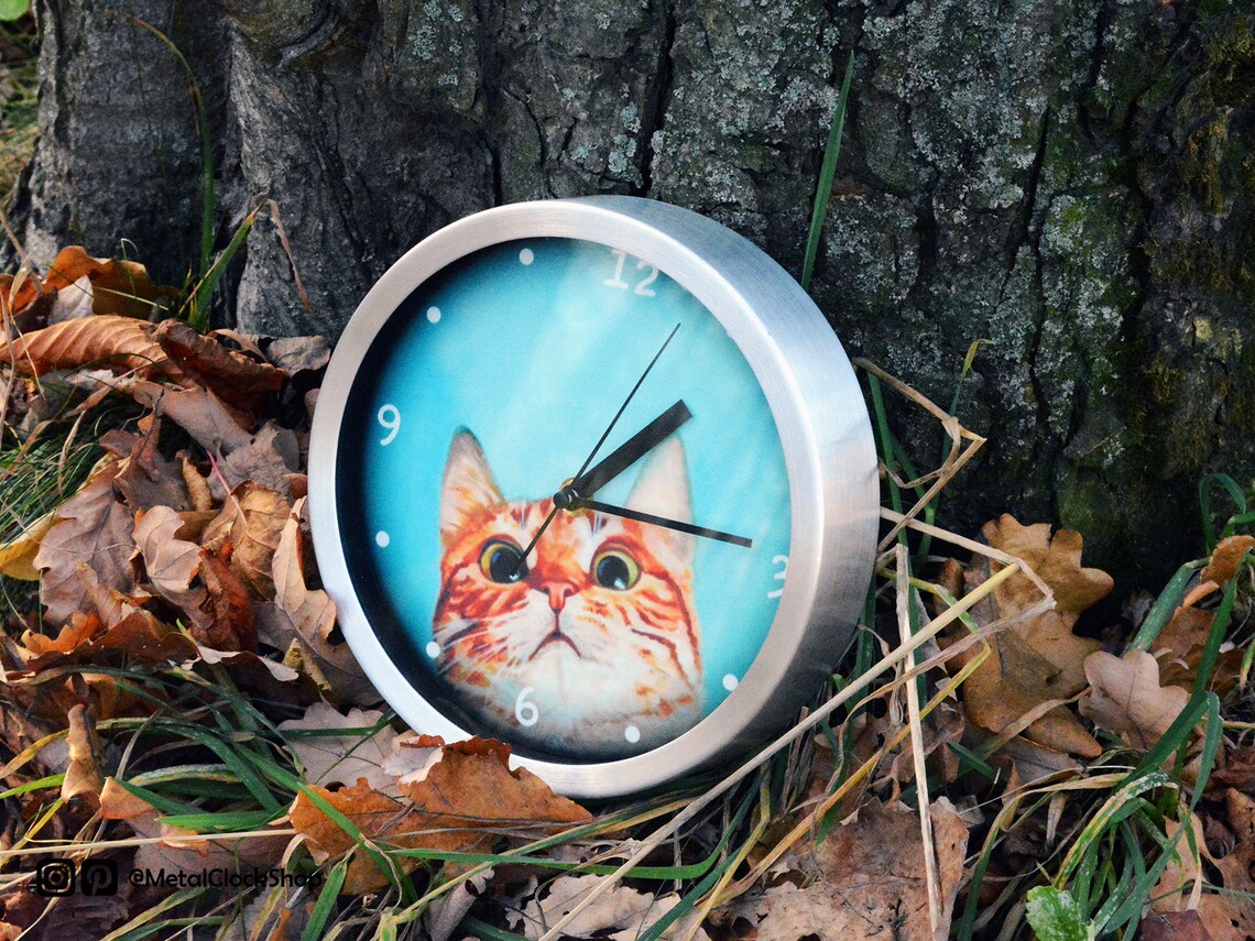 Cat clock for wall round metal wall clock minimalistic Etsy