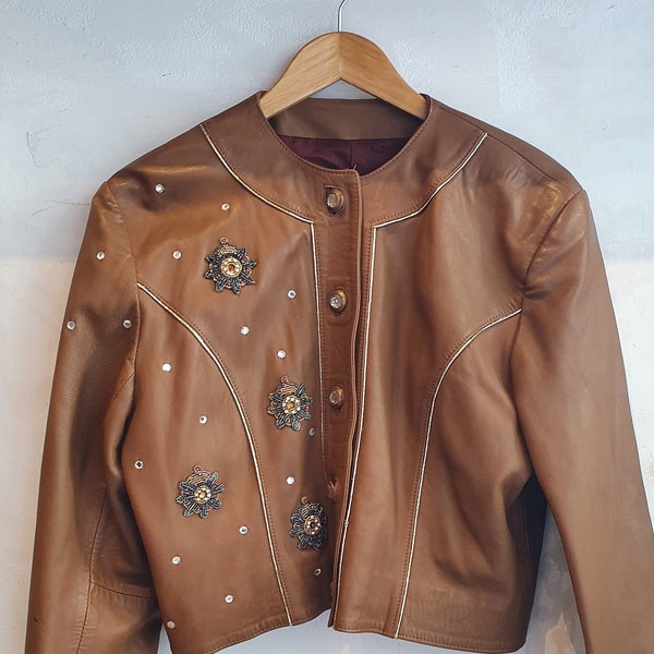 S Vintage Leder Jacke Ladys, glitzer, Y2k, Boho