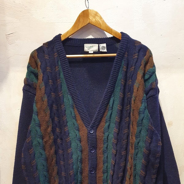 L Vintage Strickjacke gestreift, 80s 90s