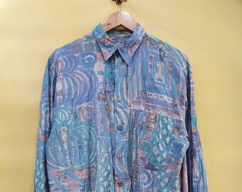 L Vintage shirt met gek patroon, jaren '80 en '90