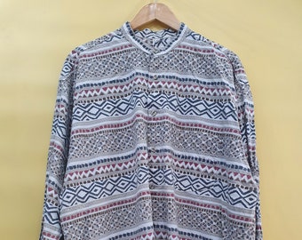 Camisa vintage XL, estampado abstracto, a rayas, años 90 00