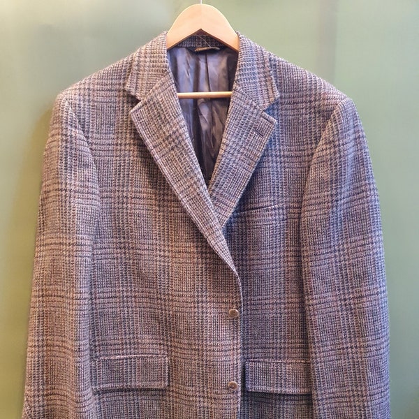 XL Vintage Tweed Blazer, handgewoben, grau, 80s 90s