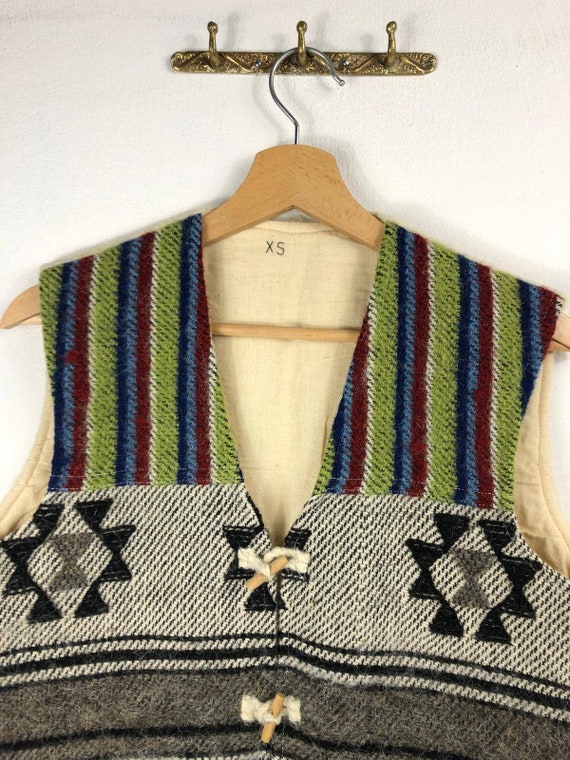 XS-S Vintage Handmade Vest, Navajo Patterns Wood … - image 2