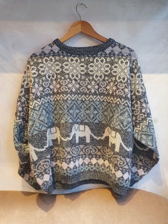 M Vintage strick Pullover, abstract pattern, eleph