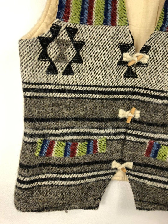 XS-S Vintage Handmade Vest, Navajo Patterns Wood … - image 6