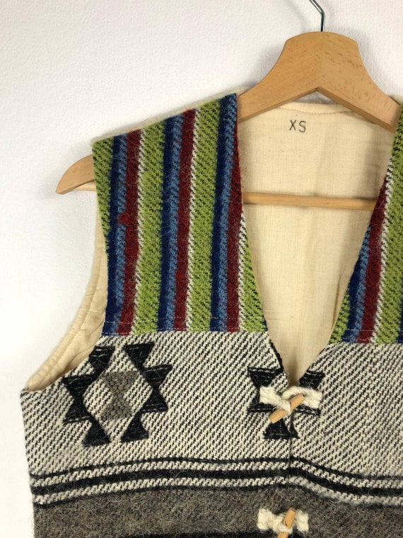 XS-S Vintage Handmade Vest, Navajo Patterns Wood … - image 3