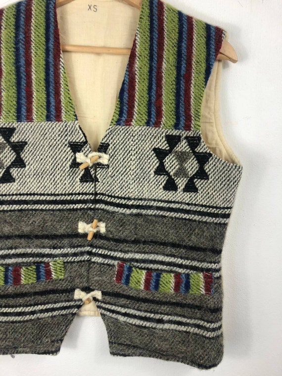 XS-S Vintage Handmade Vest, Navajo Patterns Wood … - image 5