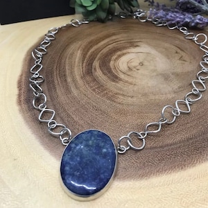 Oval Sodalite Pendant on Sterling Silver Chain Necklace