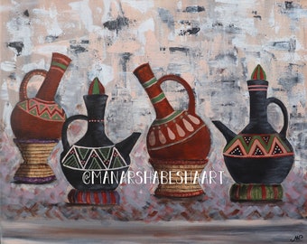 DIGITAL - Jebena - Four Jabenas - Habesha Style Painting - Home Decor - Wall Decor - Painting - Download / Downloadable PNG and PDF